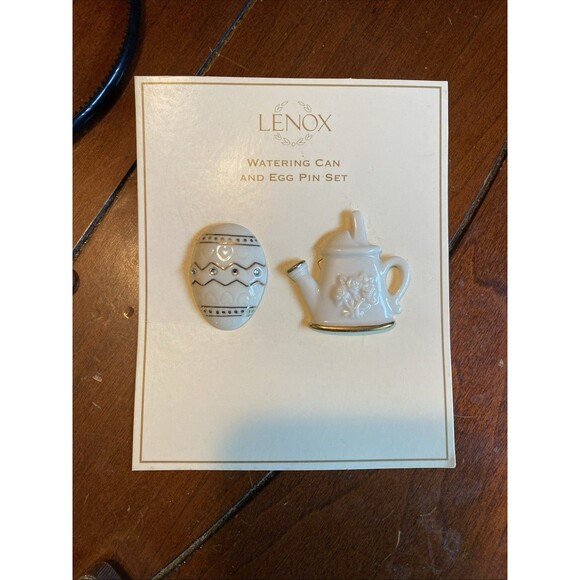 Lenox Jewelry - Lenox Watering Can and Egg Pin Set 24 Karat Gold Trim & Rhinestones Spring NEW